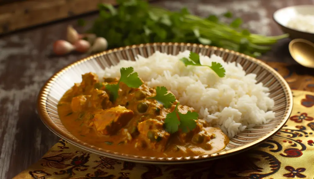 500 Calorías Cena Pollo al Curry con Leche de Coco y Arroz