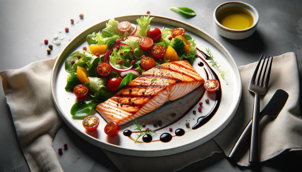 Cena Salmón a la Plancha con Ensalada Mixta - 330 Calorías