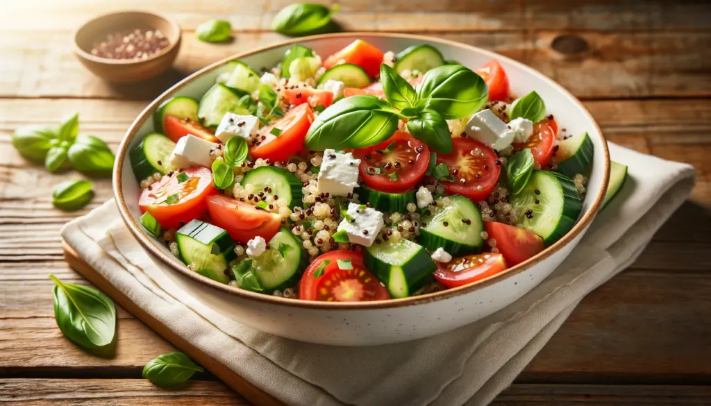 Ensalada de Quinoa con Tomate, Pepino y Queso - 350 Calorías