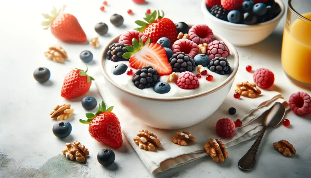 Yogur Griego con Frutas del Bosque Congeladas y Nueces - 300 Calorías